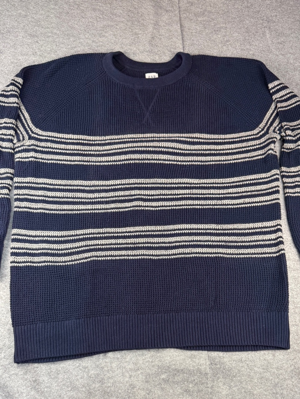 GAP Striped Sweater XL Navy Gray Coastal Prep Knit | Lollie Closet